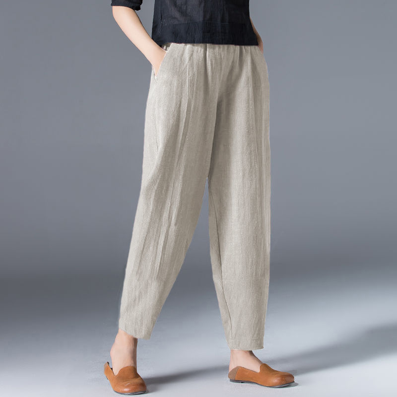 Cotton Wide-leg Pants for Women Summer 2024 Loose Large Size White Harem Pants Slim Casual Black Nine-point Lantern Pants