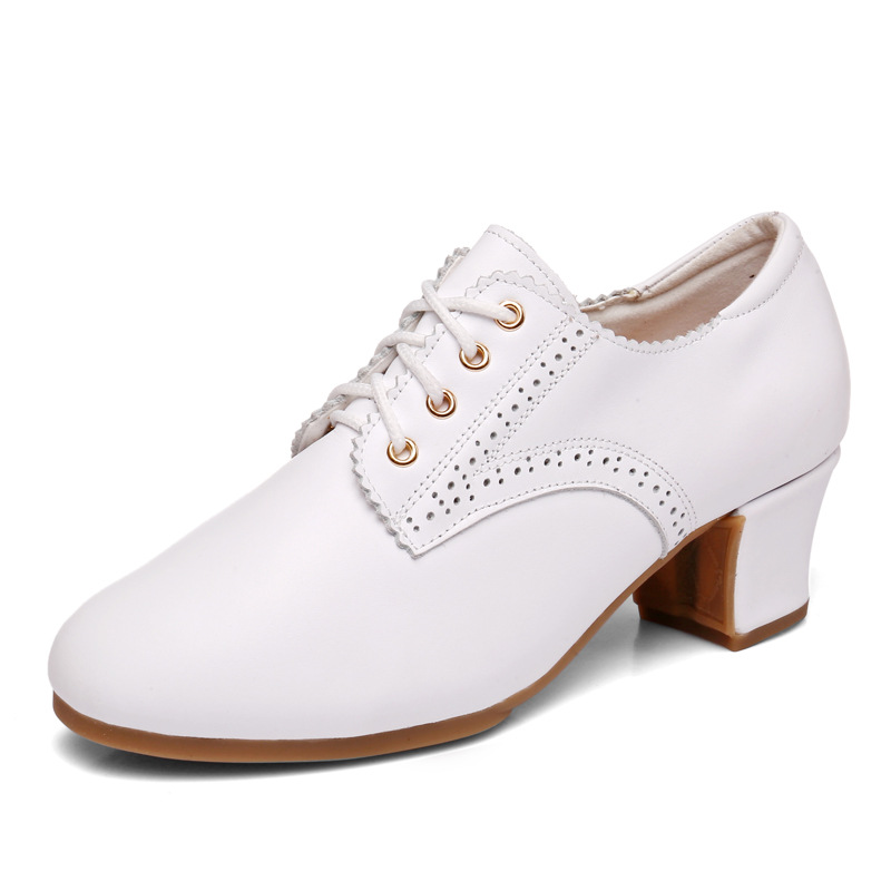 Dance PA Women's mid-high heel square ballroom dance shoes national standard dance cowhide dancing shoes body teacher shoes usually wear