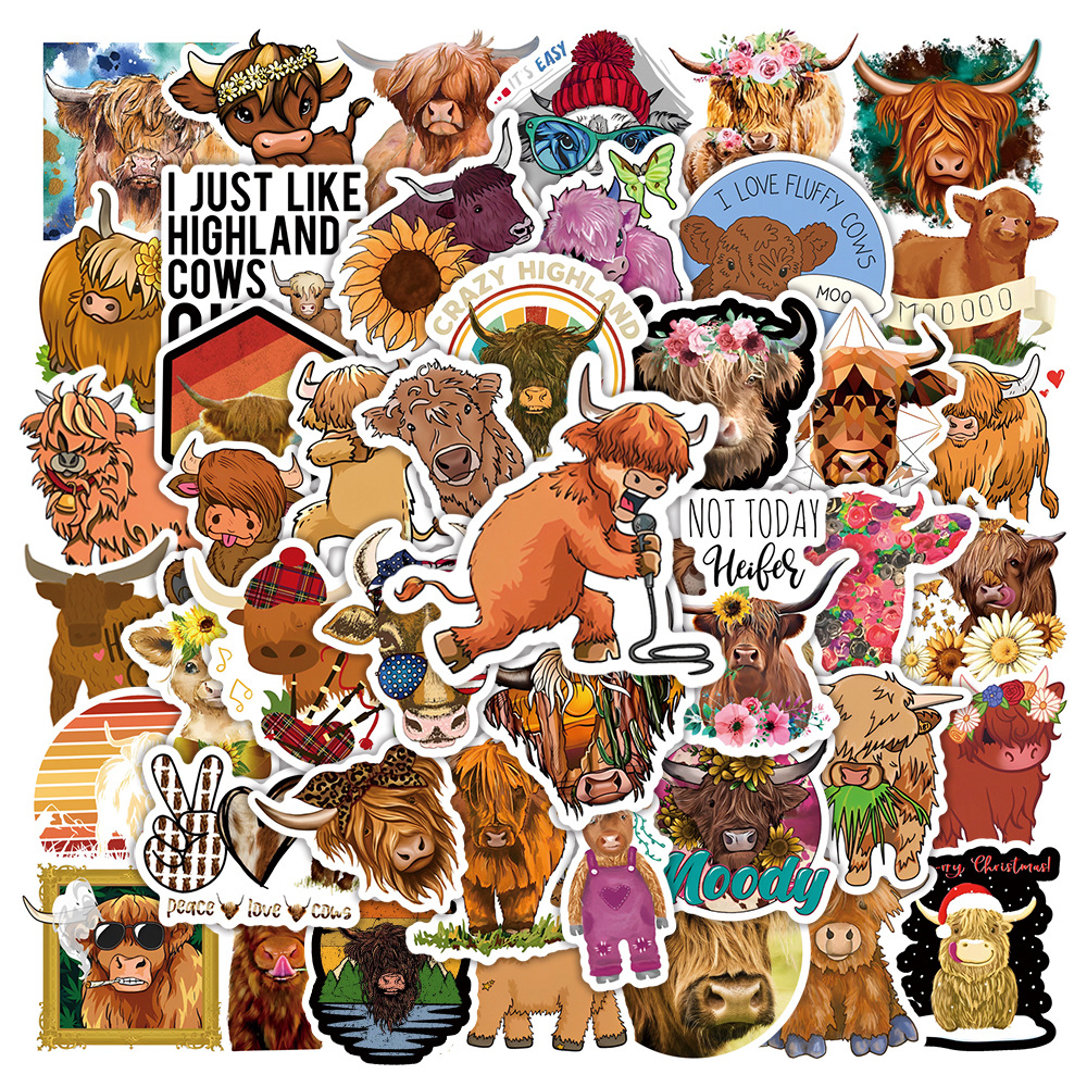 Picture of 50 pieces of plateau cow graffiti stickers animal scooter luggage laptop water cup waterproof stickers paper stickers