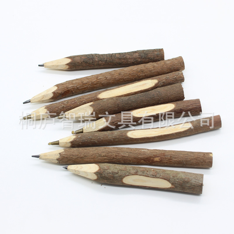 Creative Wooden Ballpoint Pen 13cm Wooden Pencil Natural Branch Advertising Pen Bark Pen Laser Printing Logo