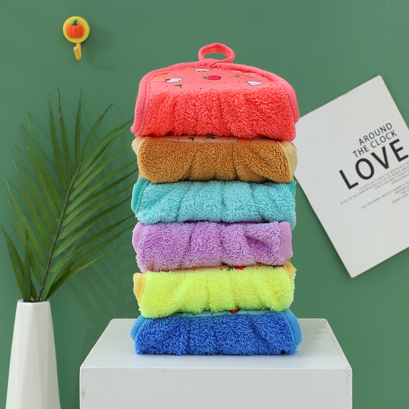 Picture of Coral Velvet Hand Towel Can Be Hung in the Kitchen, Thickened Cleaning Towel, Gift Advertising Towel