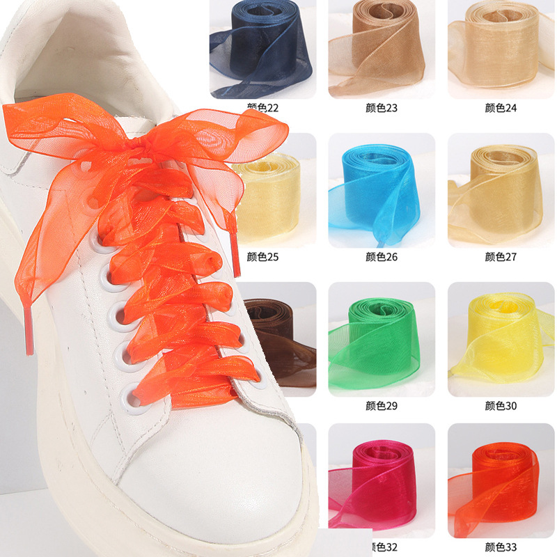 4cm Wide Tulle Webbing Shoelaces Widened Transparent Silk Shoelaces Colorfulful Candy Colorful Wide Flat Lace Snow Gauze Shoelaces