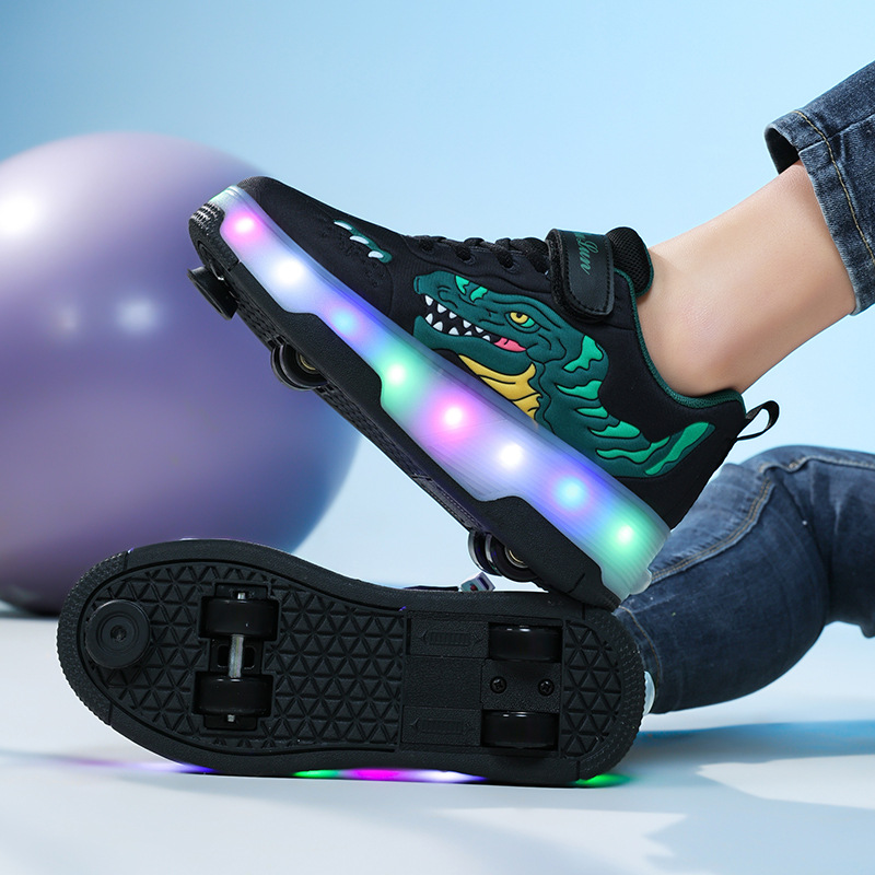 Factory wholesale cross-border 2025 new heloo shoes boys teenagers students children luminous shoelace wheel pulley