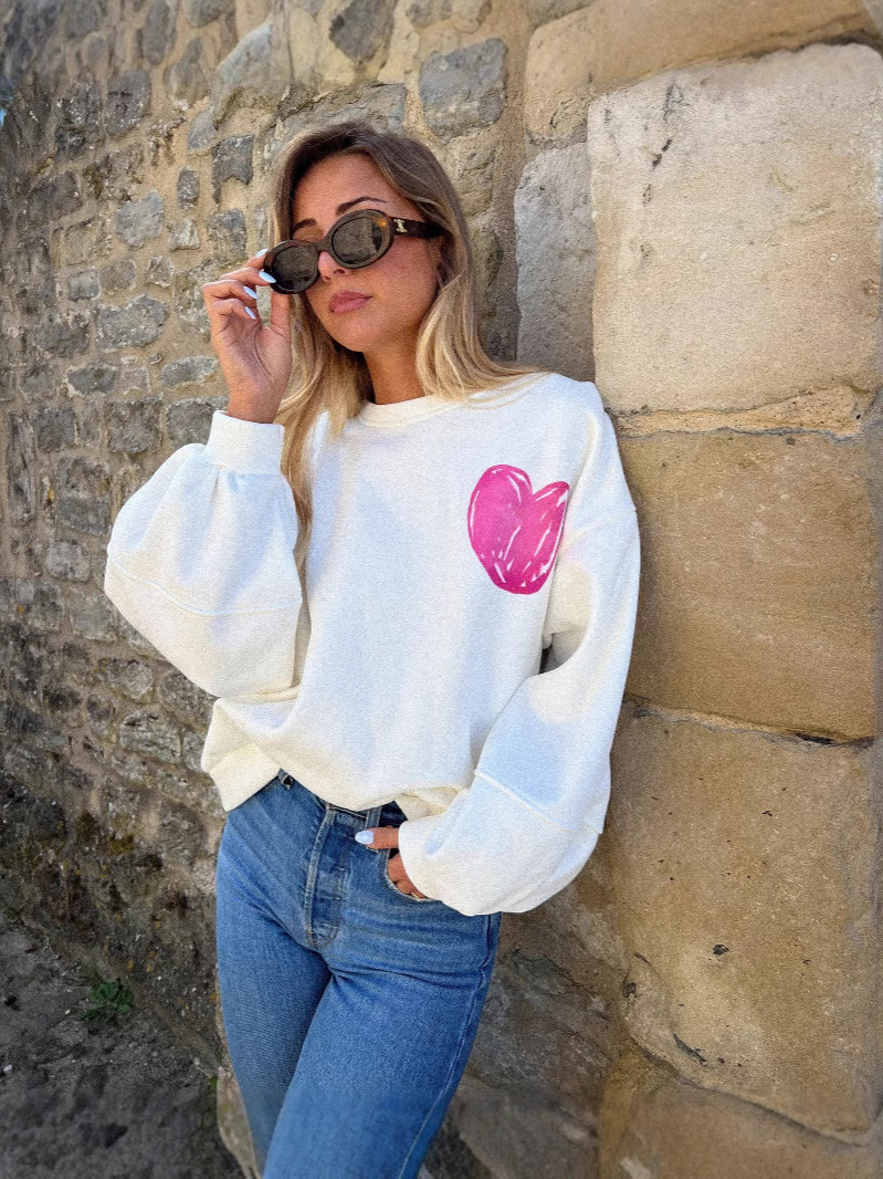 Picture of Amazon cross-border foreign trade women's autumn and winter sweet loose sweater pink love pullover top