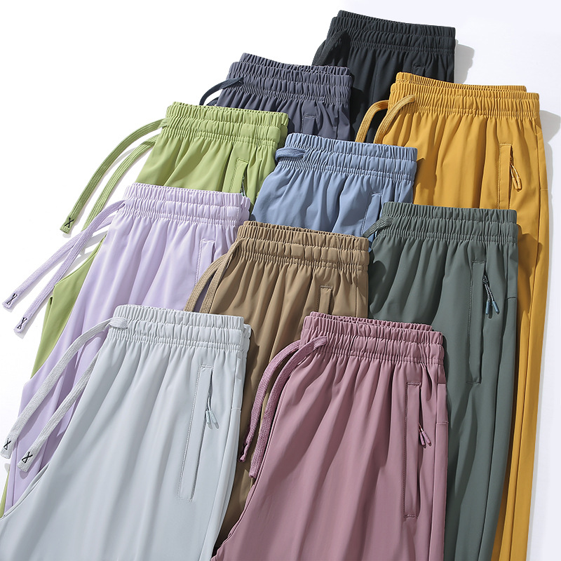 Summer Ice Silk Sunscreen Pants for Women, New Style, Pocketed, Couple's Sports Casual Loose Breathable Straight-Leg Jogger Pants for Men, Quick-Dry