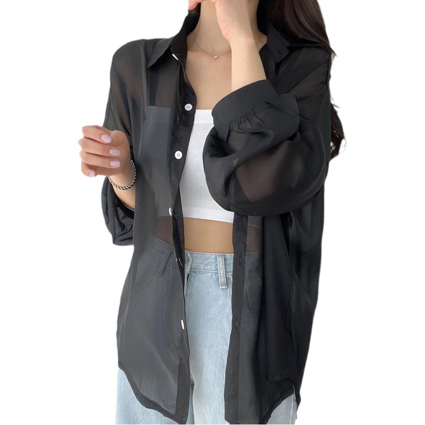 Ice Silk Sunscreen Shirt Women's Summer 2025 Thin Cardigan Design Drape Blouse Mid-Length Tops Women's Top