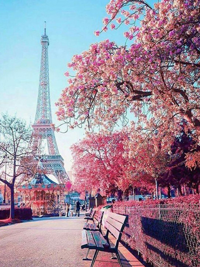 Picture of Genuine goods diy Diamond painting decoration forest cabin scenery Eiffel Tower couple romantic road with you