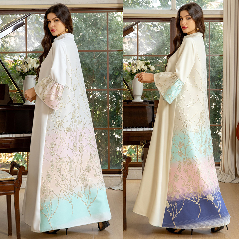 AB393 Muslim Women Arabian Dubai jalabiya Fashion Jacquard Gradient Robe Cross Border Women