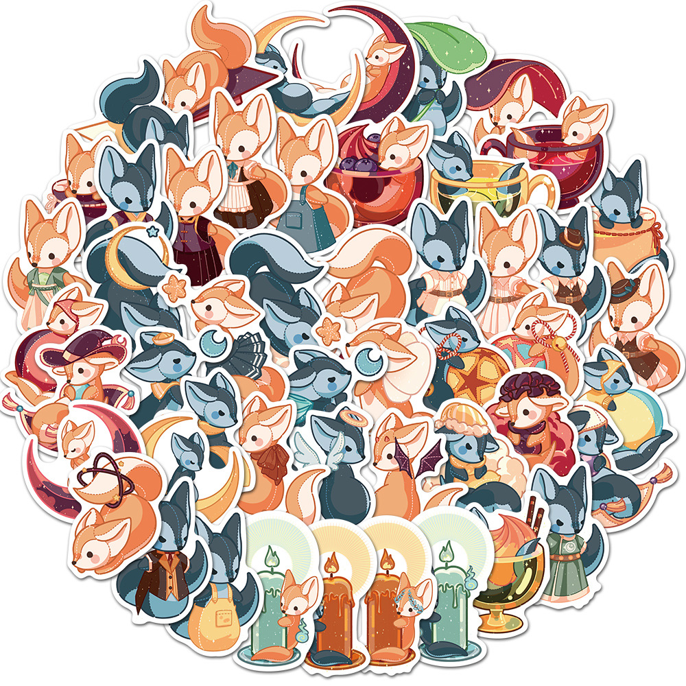 50 original non-infringement cartoon fox waterproof stickers luggage water cup mobile phone cute children reward stickers