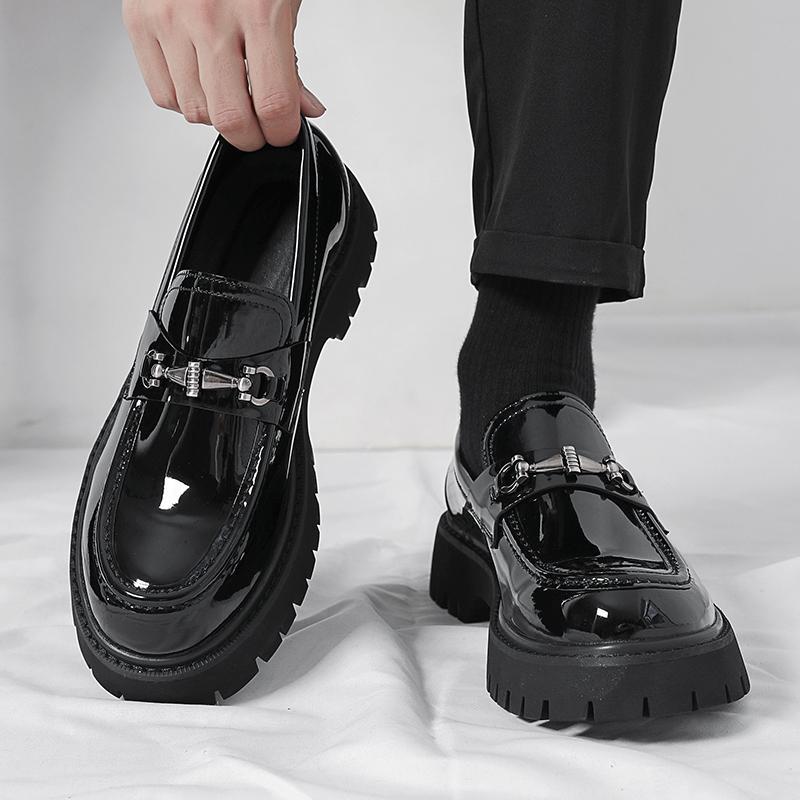 2025 New Thick-soled Height-increasing Men's Big Toe Leather Shoes Patent Leather Gloomy Casual Thick Heel Loafers Stylist Trendy Shoes