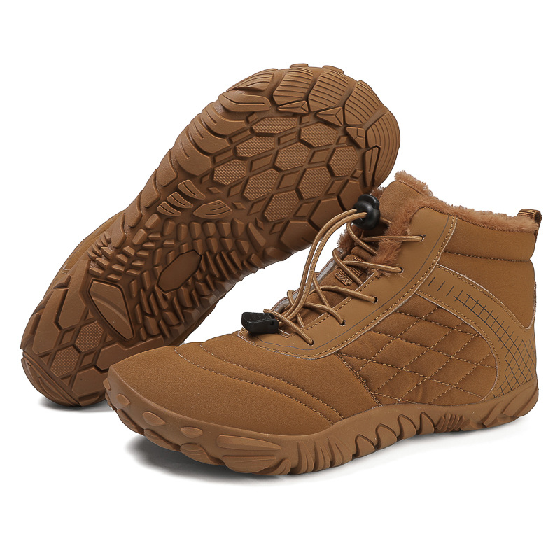 Outdoor snow boots men's non-slip waterproof fleece-lined warm five-finger shoes cotton-padded shoes women's thick-soled barefoot winter couple's boots