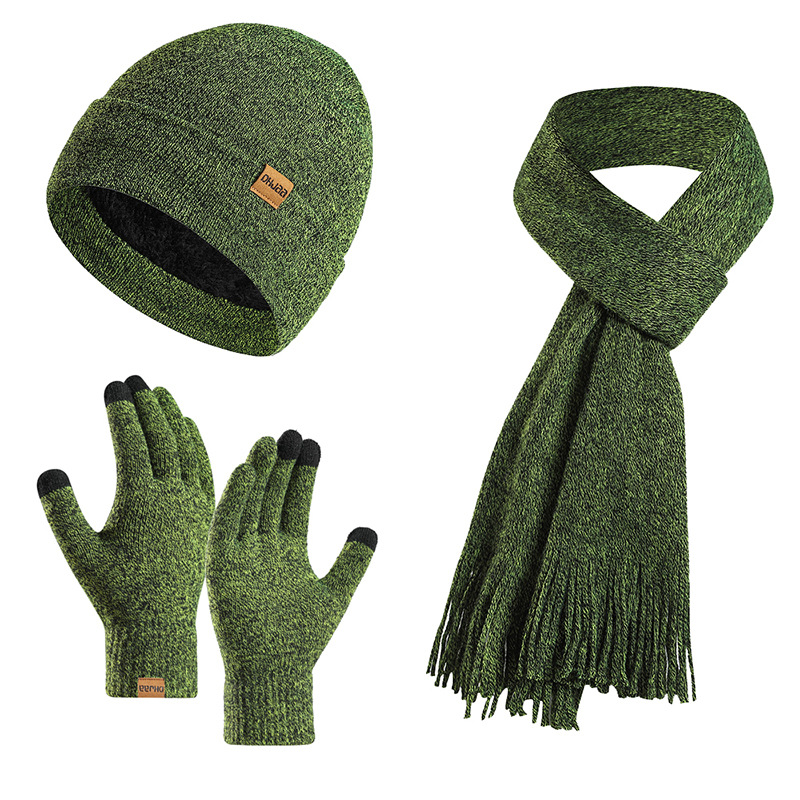 Picture of Amazon's New Set European and American Autumn and Winter Velvet Knitted Hat Scarf Gloves Men's and Women's Warm Wool Three-Piece Set