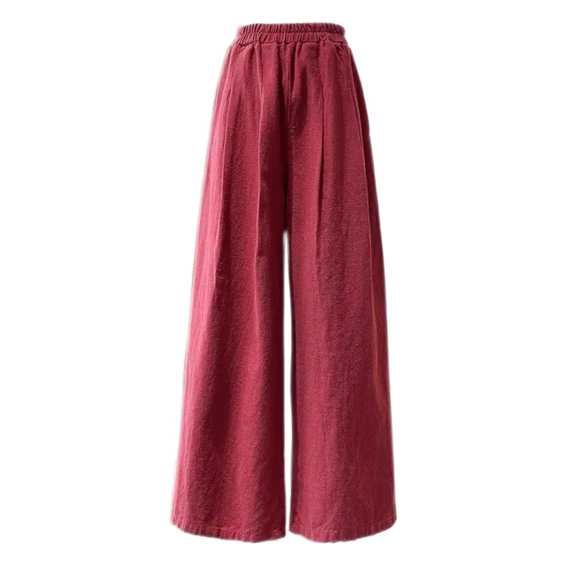 Women's cotton and linen wide-leg pants 2024 new spring/summer autumn high waist straight solid color loose slimming versatile casual pants