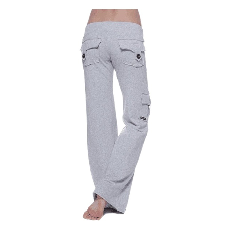 Cross-border 2020 autumn Amazon AliExpress foreign trade Europe and the United States elastic waist button four bags drawstring yoga wide leg pants