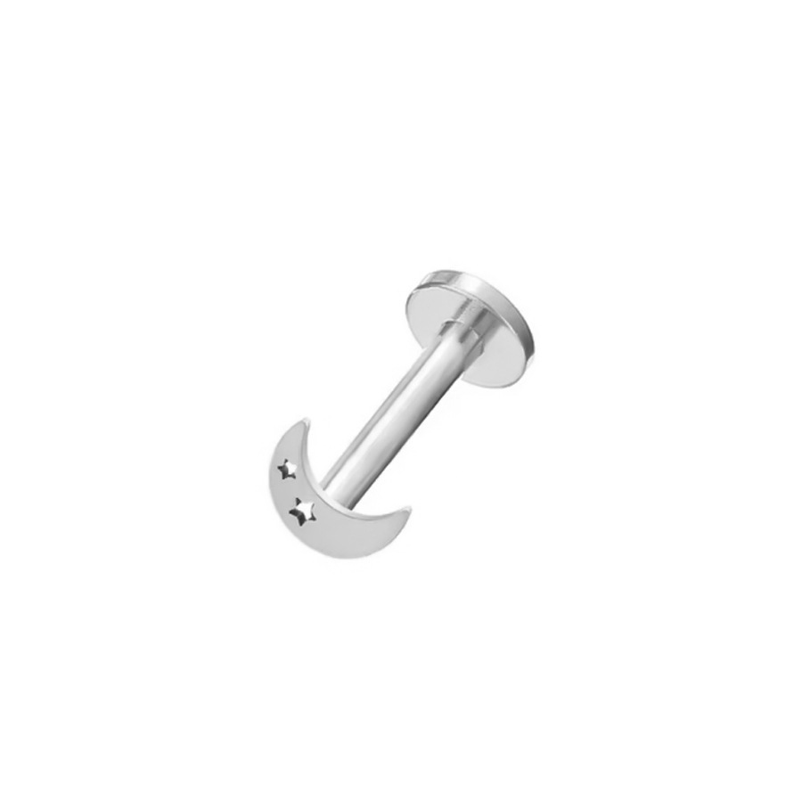 Picture of 2024 new 100% 316L stainless steel hollow moon star geometric figure lip nail ear bone nail 18K gold plated