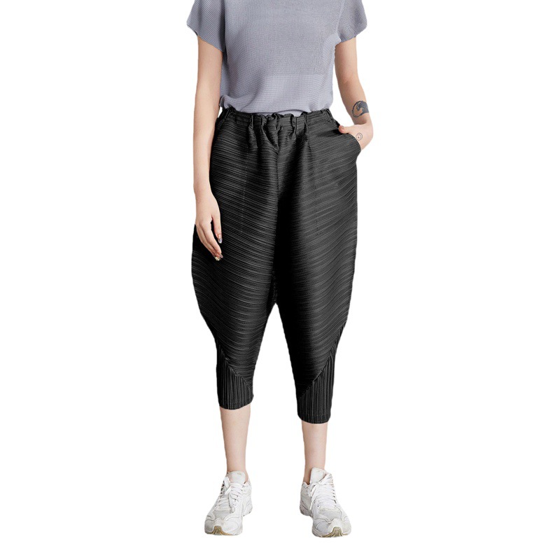 Miyake Fashion Pants for Women, Loose Harem Pants, New Casual Slimming Dad Pants, Designer Niche Cropped Pants