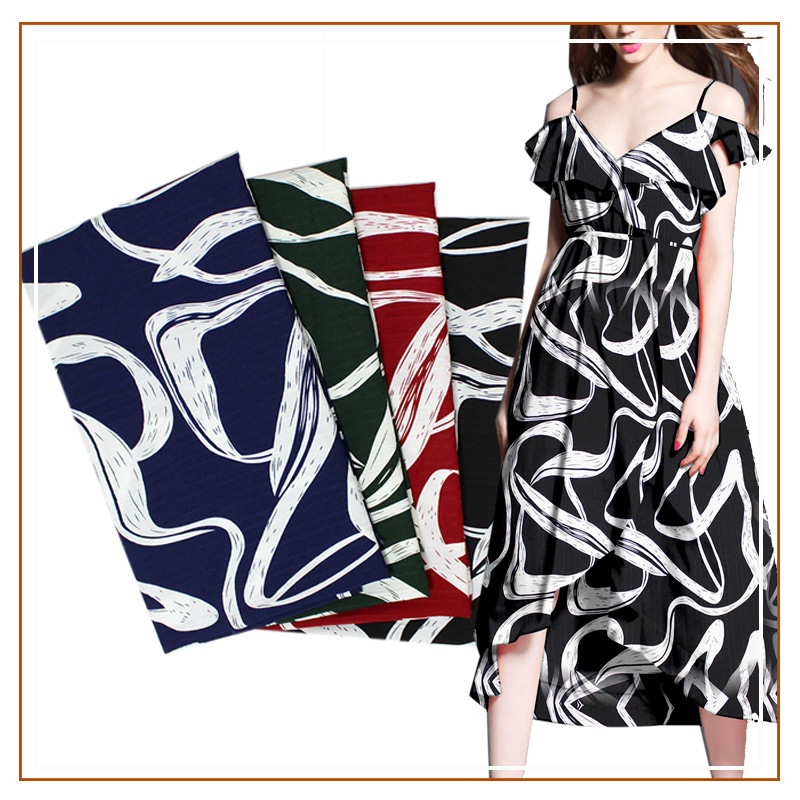 Wave Stripe Printed Polyester Fabric, Women's Shirts, Pants and Dresses, Cross-Border Direct Supply of New Patterns