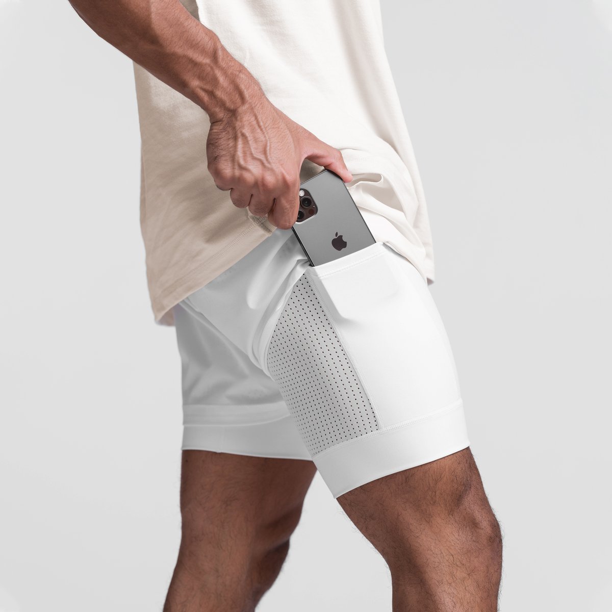 Cross-border European and American summer muscle fitness sports shorts men's outdoor running squat breathable double-layer quick-drying shorts