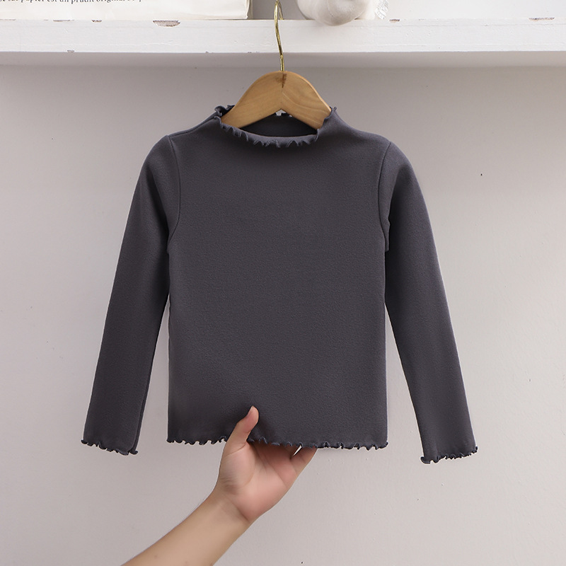 Picture of [Factory wholesale] girls' bottoming shirt autumn and winter 2023 new children's western style wooden ear solid color long sleeve T-shirt