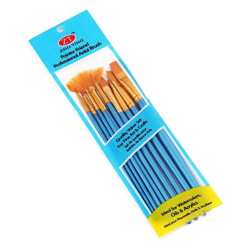 Cross-border 10 Blue Rod nylon wool multi-purpose watercolor pen Art fishtail fan gouache paint brush suit