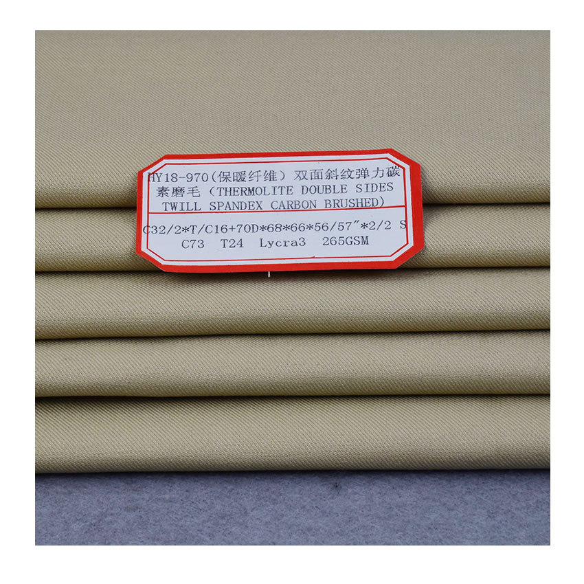 Front carbon sanding double-sided twill cotton polyester stretch thermolite thermal fiber casual pants fabric