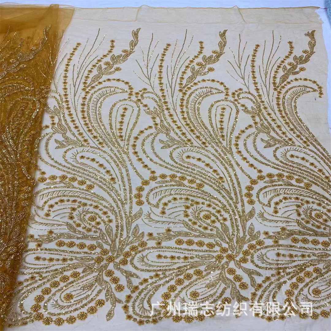 African bridal dress lace bead fabric new heavy industry bead tube dress wedding designer DIY fashion fabric