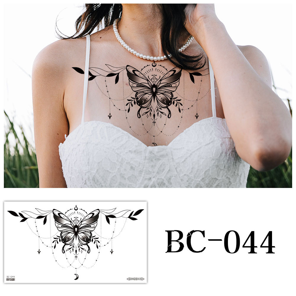 Picture of 2022 new cross-border supply waterproof tattoo stickers simple black and white flower sternum stickers personalized tattoo wholesale