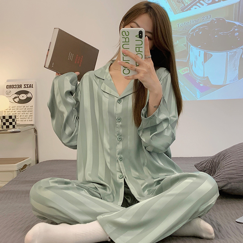 2023 Spring and Autumn High-end French Jacquard Imitation Silk Ice Silk Mesh Red Pajamas Women's Long-sleeved Home Suit