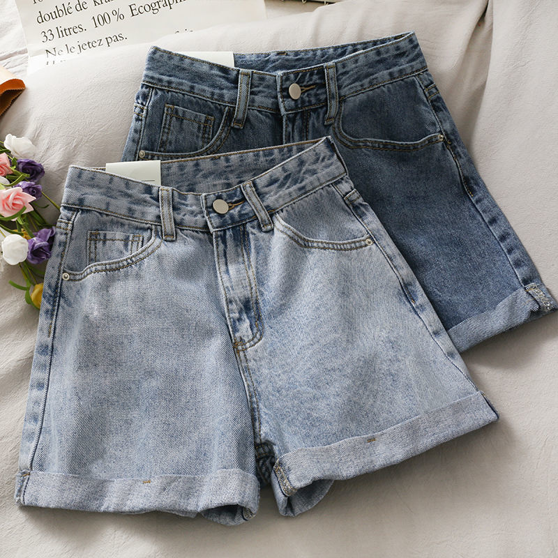 Shorts Women's Instagram Style Summer New Arrival Curl Korean Style High Waist Slimming Loose Wide Leg Pants A Character Hot Denim Hot Pants Trendy