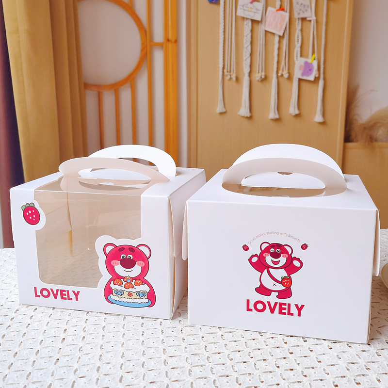 Happy bear portable window cake box 4/6/8 inch transparent cute 4/6/8 inch west point baking box