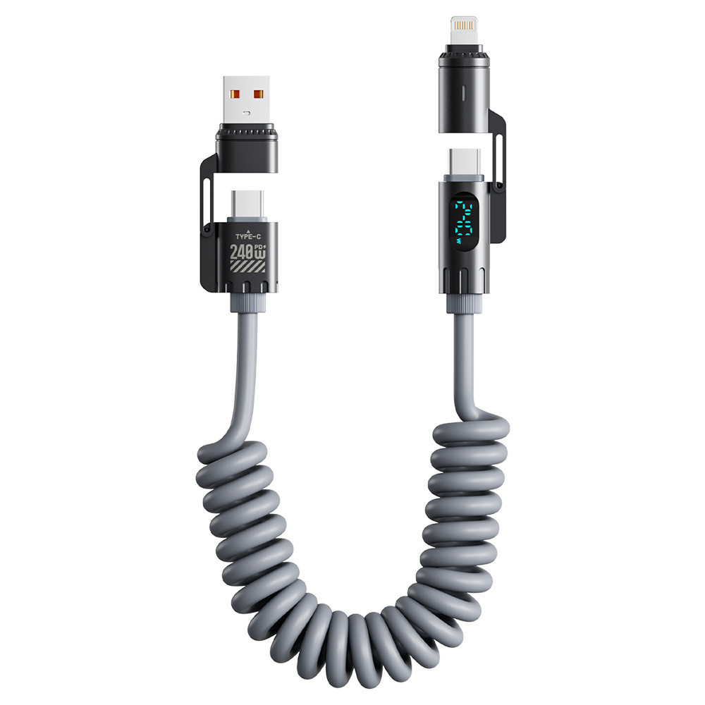 Picture of [Hot-Selling Overseas Model] Beimo 240W Super Fast Charging Digital Display Spring Data Cable Four-In-One Suitable for Huawei Apple