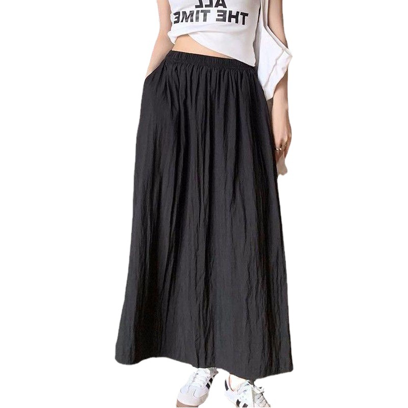 Hong Kong style skirt women's summer new retro loose mid-length skirt female students all-match college style A- line skirt