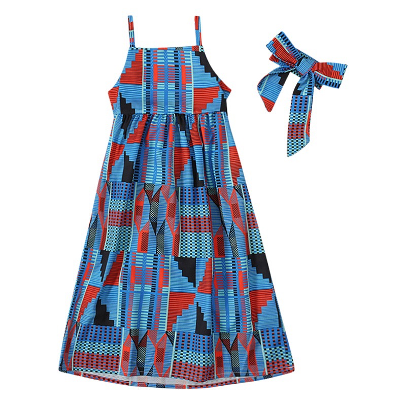 Girls' European and American summer fashionable off-shoulder lace-up skirt African bohemian style dress children's clothing ins
