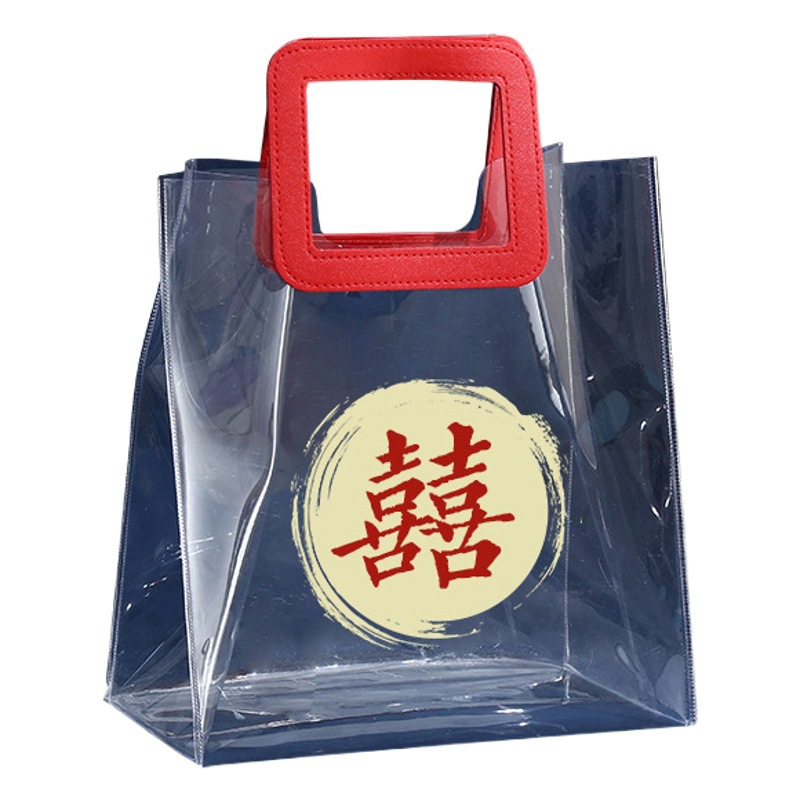 Red transparent handbag gift bag wedding candy gift bag moon cake packaging bag pvc gift bag wholesale
