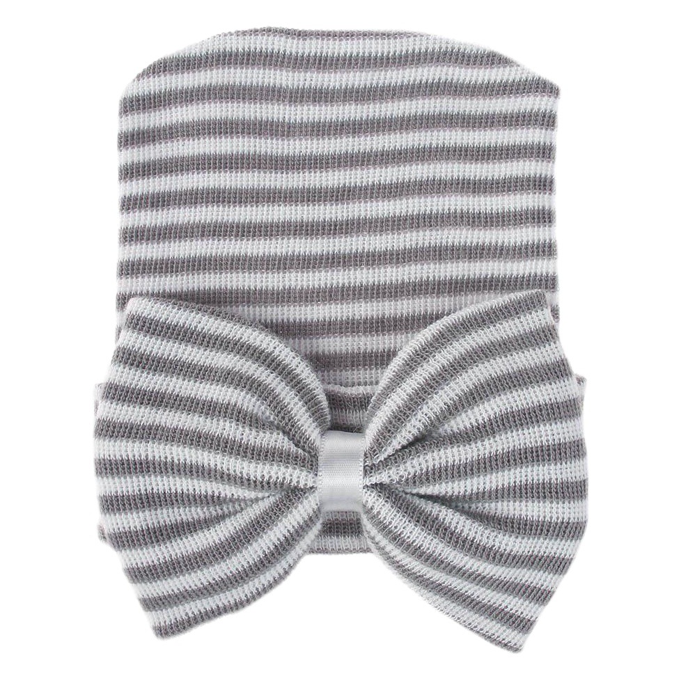 2021 New European and American Striped Bow Baby Hat 0-3 Months Solid Color Wool Hat Soft Cute Pullover Hat
