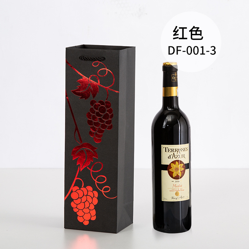 Picture of Red Wine Portable Paper Bag in Stock Hot Stamping Practical Red Wine Gift Packaging Bag Wine Portable Paper Bag Wholesale