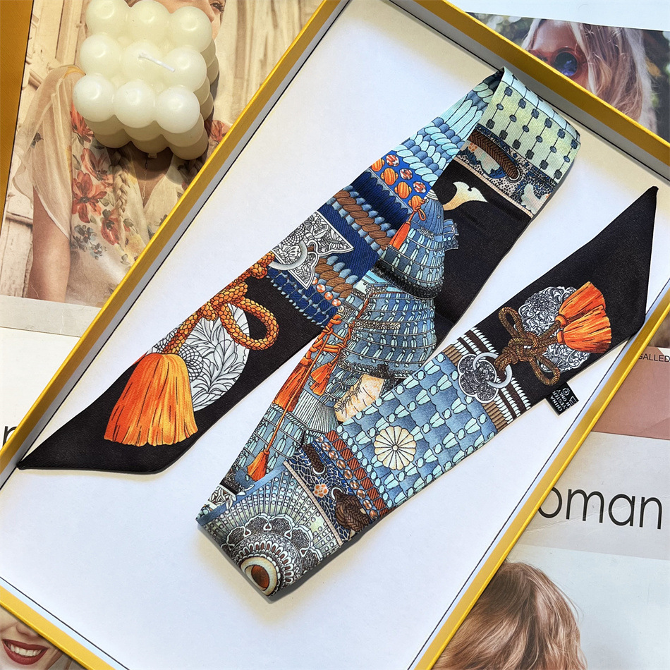 Black Silk Scarf Small Long Strip Women's All-match Spring and Summer Stylish Fashionable Thin Neck Decoration Korea Dongdaemun