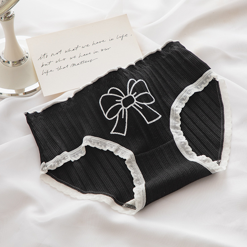 Picture of Japanese Lolita Bow Print Cute Girl Underwear Women's Pure Cotton Crotch Hip Mid-Waist Student Briefs