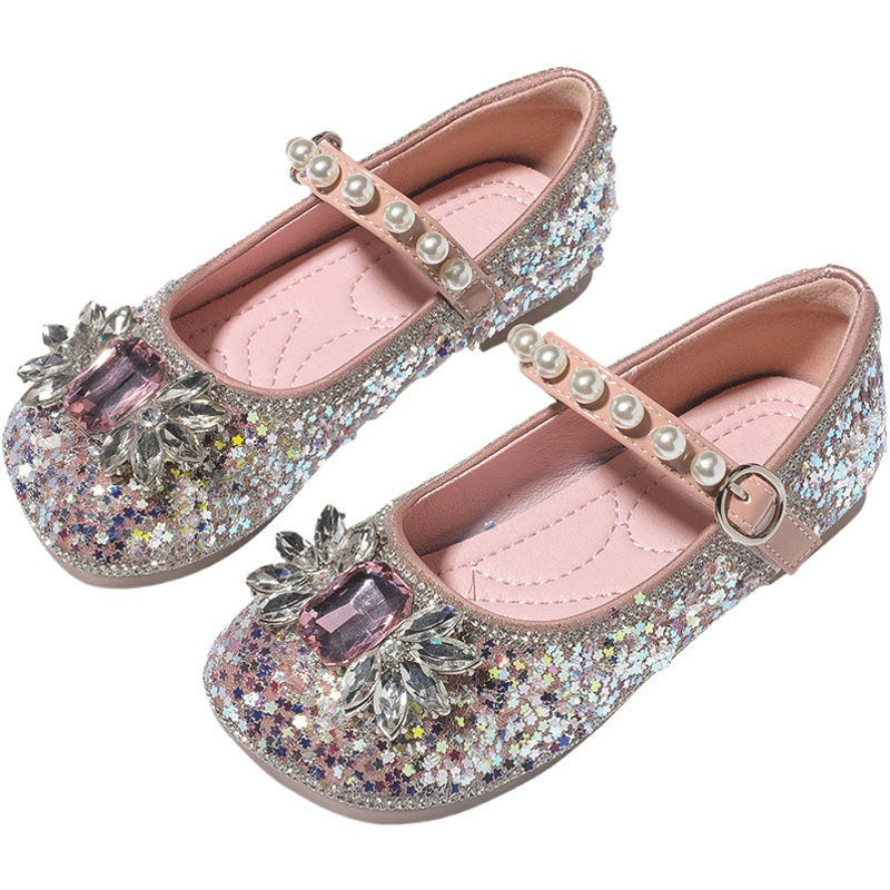 Girls Princess Shoes 2025 Spring New Rhinestone Style Little Girls Beanie Shoes Non-Slip Breathable Baby Girl Scoop Shoes