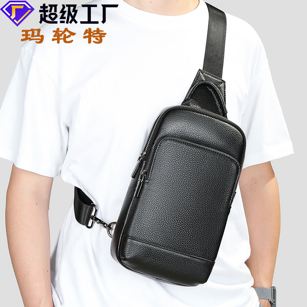 Marent Chest Bag Men's Genuine Leather High-end Men's Shoulder Bag Crossbody Bag Korean Style Chest Bag Cowhide Small Backpack Trendy