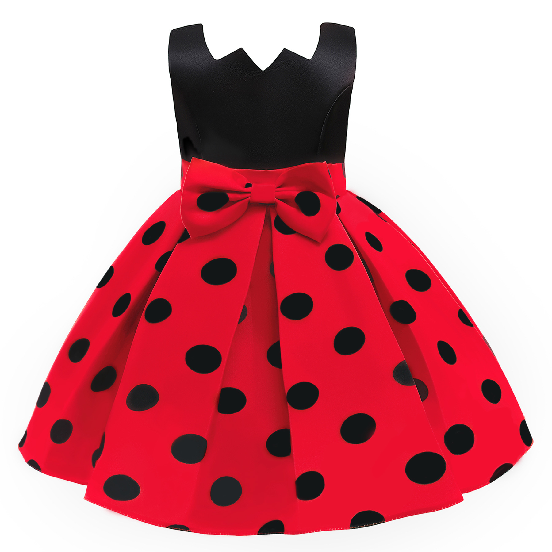Picture of Girls' dress pleated children's clothing vintage polka dot printed children's skirt elastic bottoming long sleeve vest skirt two-piece suit