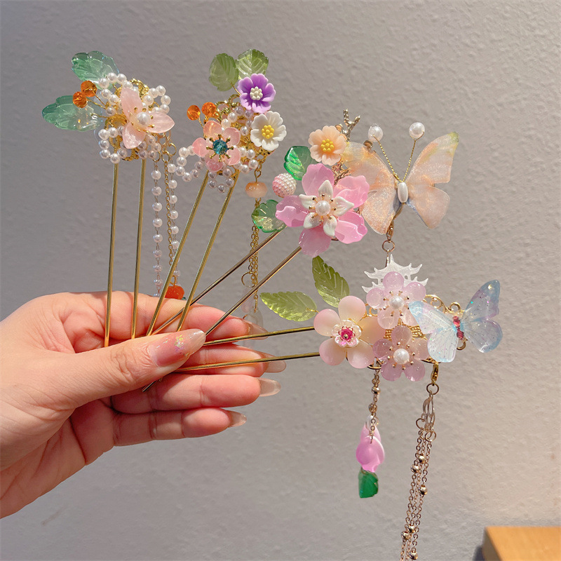 Picture of Antique Hanfu Hairpin Girls' Hair Hairpin Children's Ancient Headwear Chinese Style Step-by-step Tassel Hair Hairpin Hair Accessories