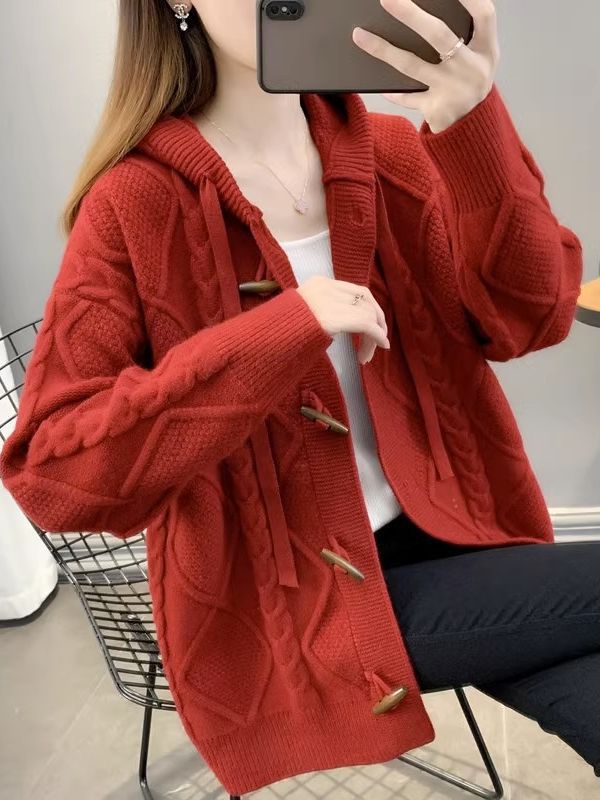 Picture of Hooded sweater coat for women 2023 new spring and autumn Korean style loose lazy style twist knitted cardigan women's top