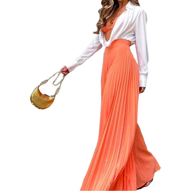 FD1110 in stock 2025 autumn cross-border new European and American women's fashion temperament pleated long wide leg pants