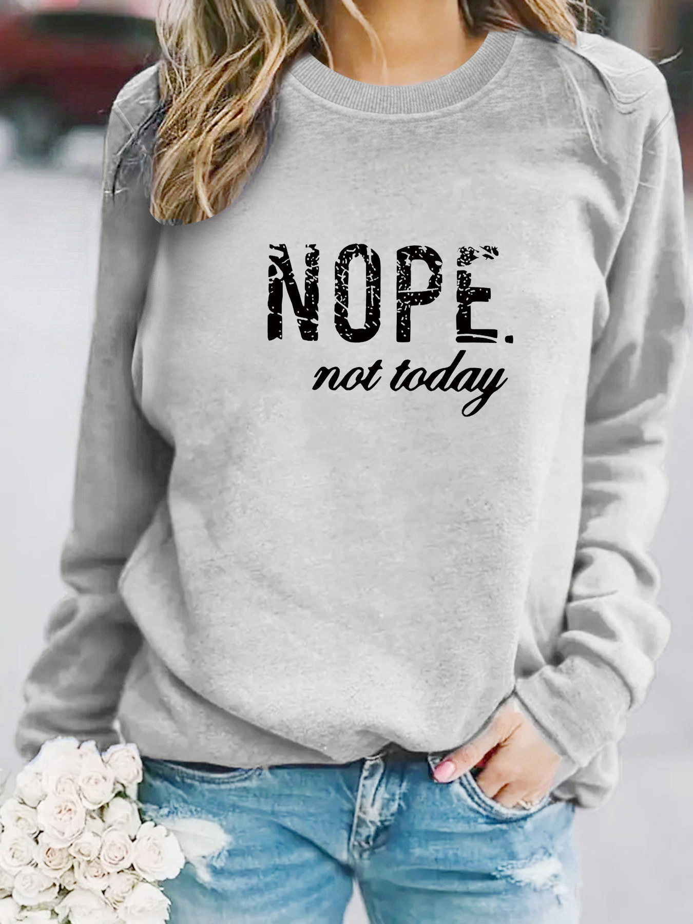 Europe and the United States cross-border autumn and winter women's casual long sleeve round neck NOPE slogan printed pullover sweatshirt sweater explosion