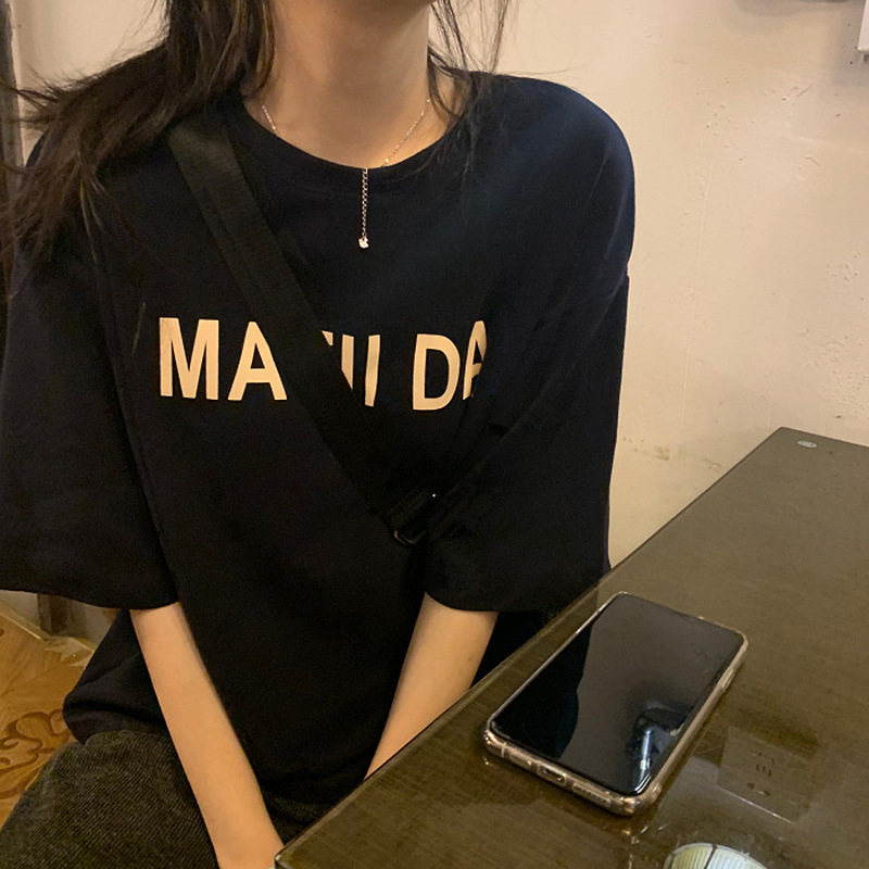 Picture of Summer Korean Women's Clothing New Letter Short-Sleeved T-Shirt Women's Loose Student Bottoming Shirt Top Clothing Supply Wholesale