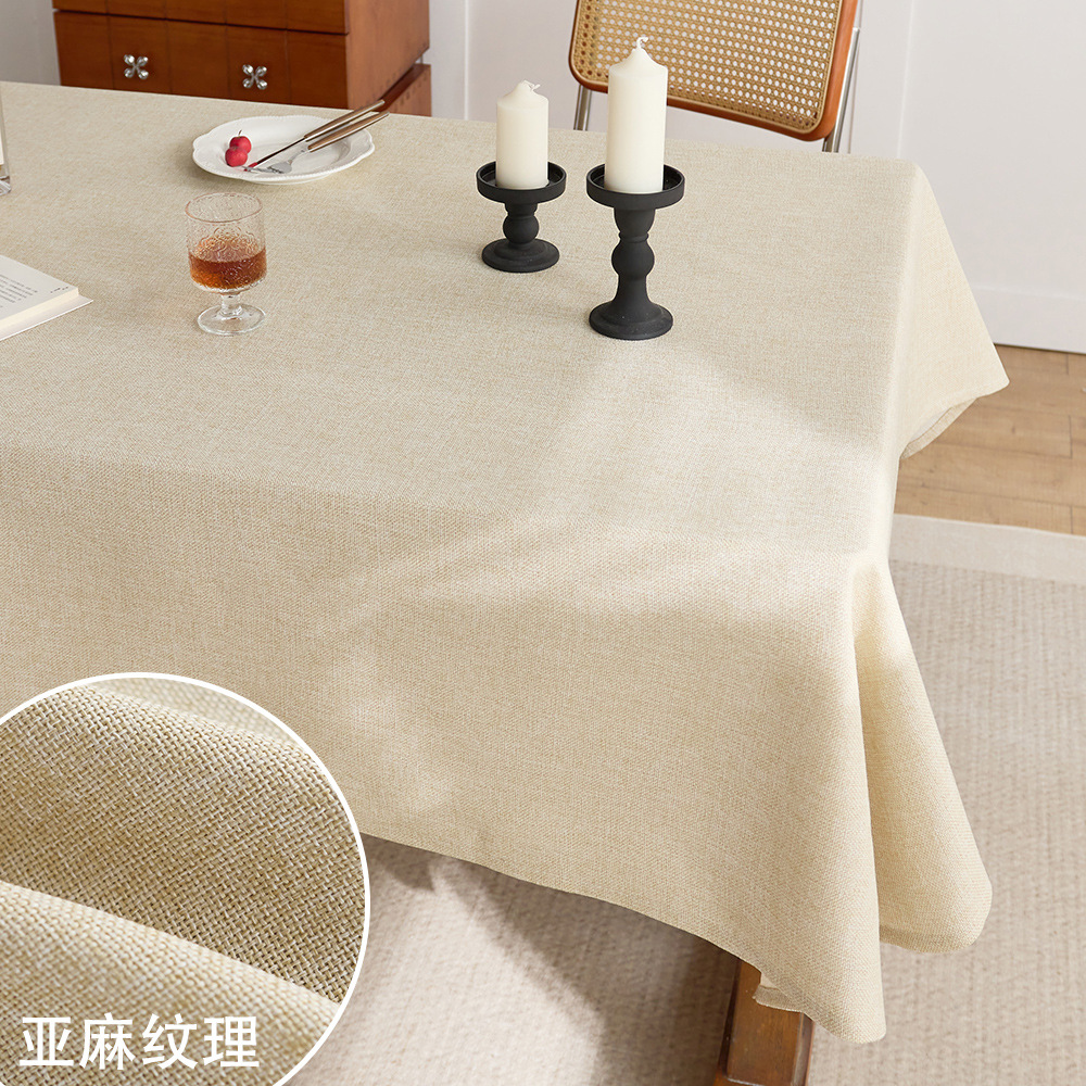 Cotton and Linen Style Solid Color Tablecloth Light Luxury High-Level Linen Textured Rectangular Dining Table Fabric Decorative Cloth Coffee Table Tablecloth