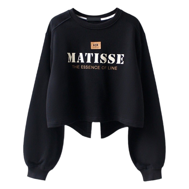 Sweater women's spring and autumn thin 2023 New loose round neck top high waist short back split niche design sense