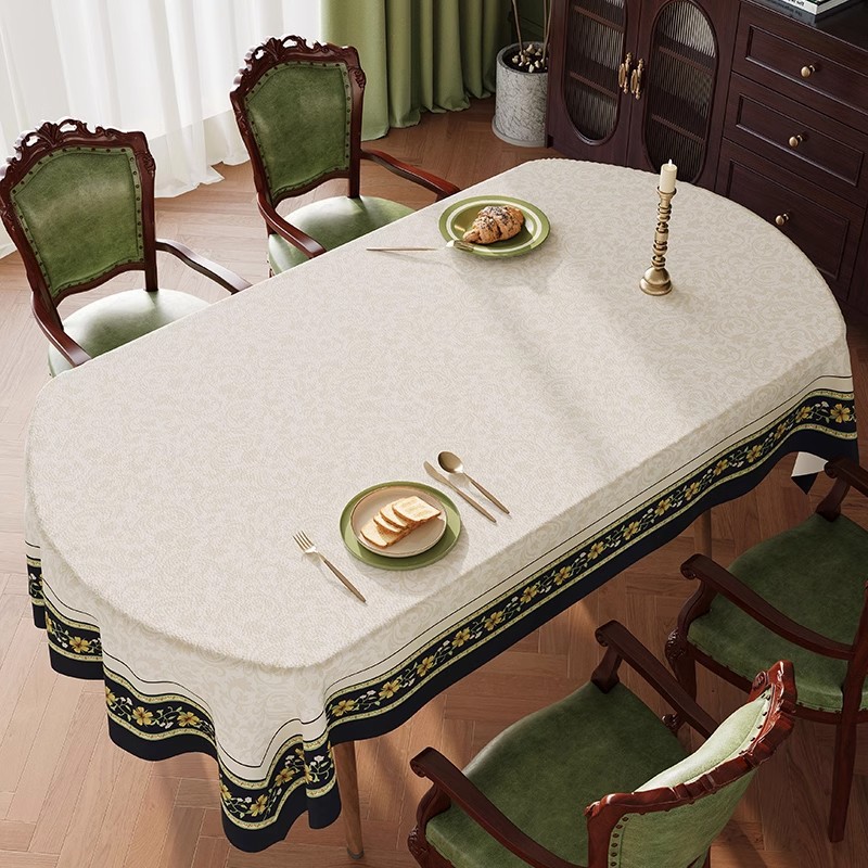 Tablecloth Waterproof and Oil-Proof No-Wash Anti-Scalding Lambskin Oval Table Mat High-End Pvc Home French Style
