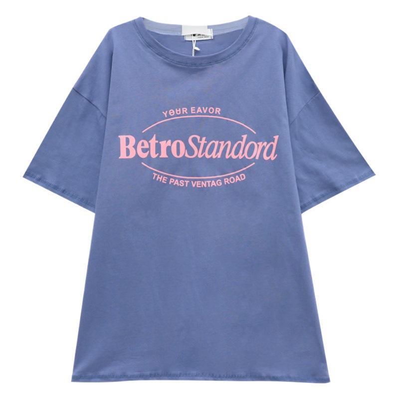 2025 Summer Korean Mid-Length Loose Foreign Trade Women's Letter Women's Printed Tops Carefully Selected Fashion